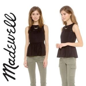 Madewell Black Silk Veranda Peplum Tank Blouse - Medium
